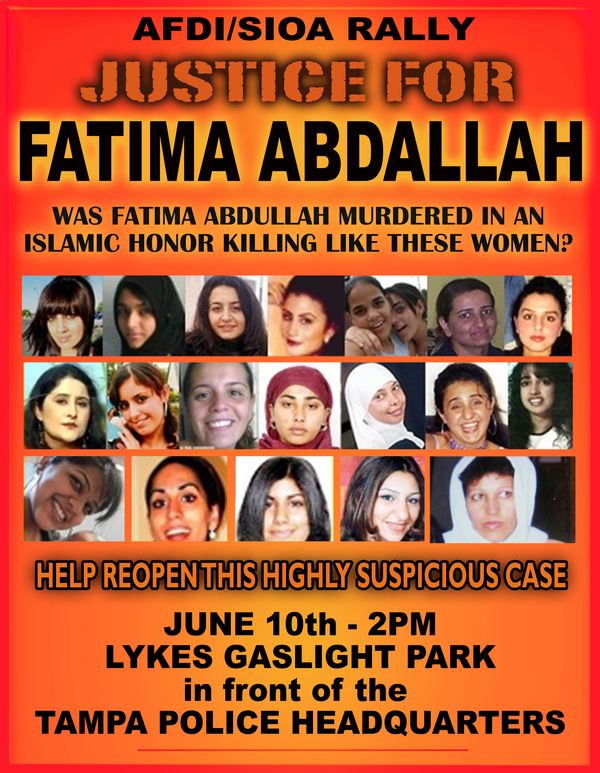 “Justice for Fatima” Protest June 10th, Tampa Florida – Stand Against Honor Killing Cover-Up