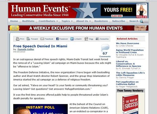 Pamela Geller, Human Events: Free Speech Denied In Miami